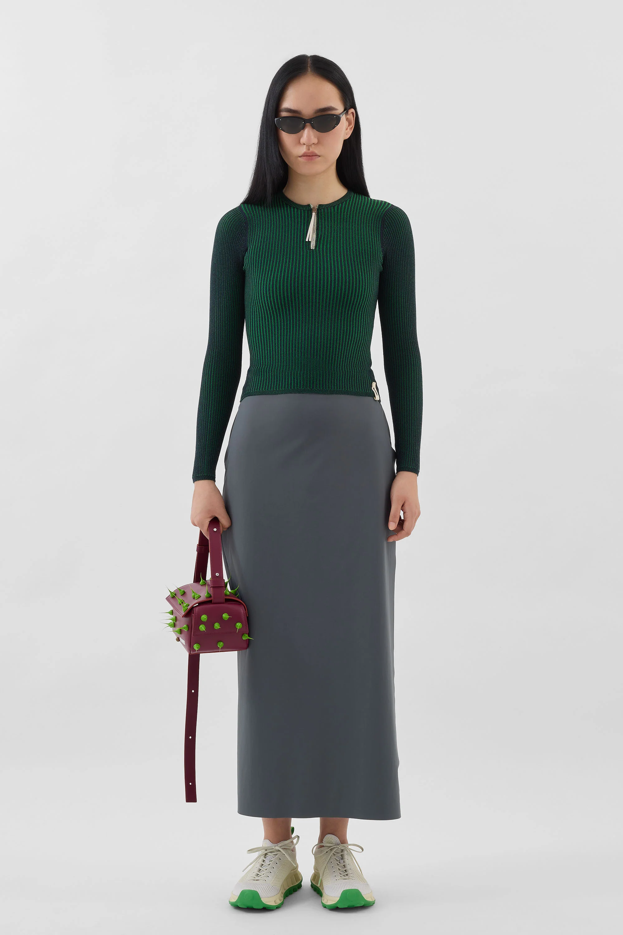 FITTED TOP W ZIP / dark blue & electric green - Image 4