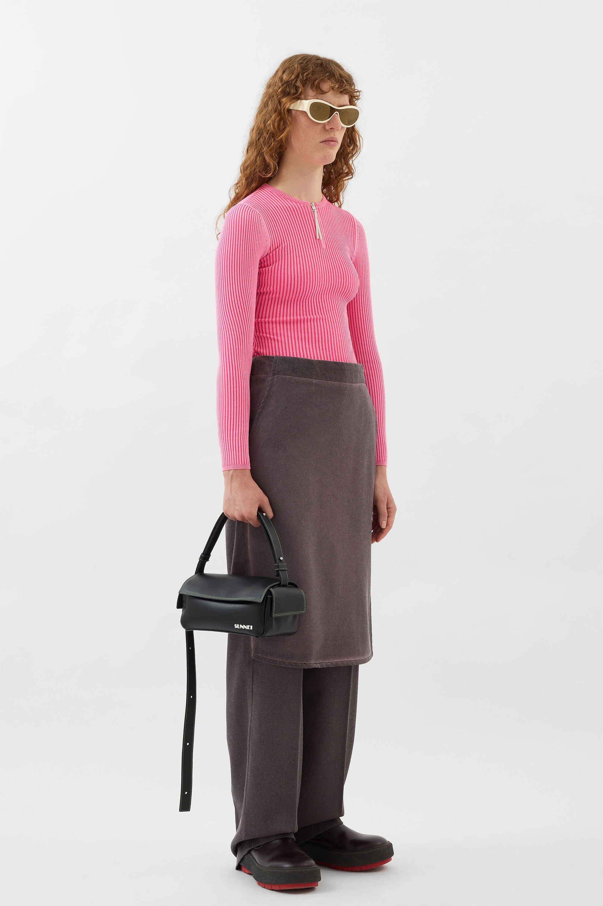 FITTED TOP W ZIP / electric pink - Image 3