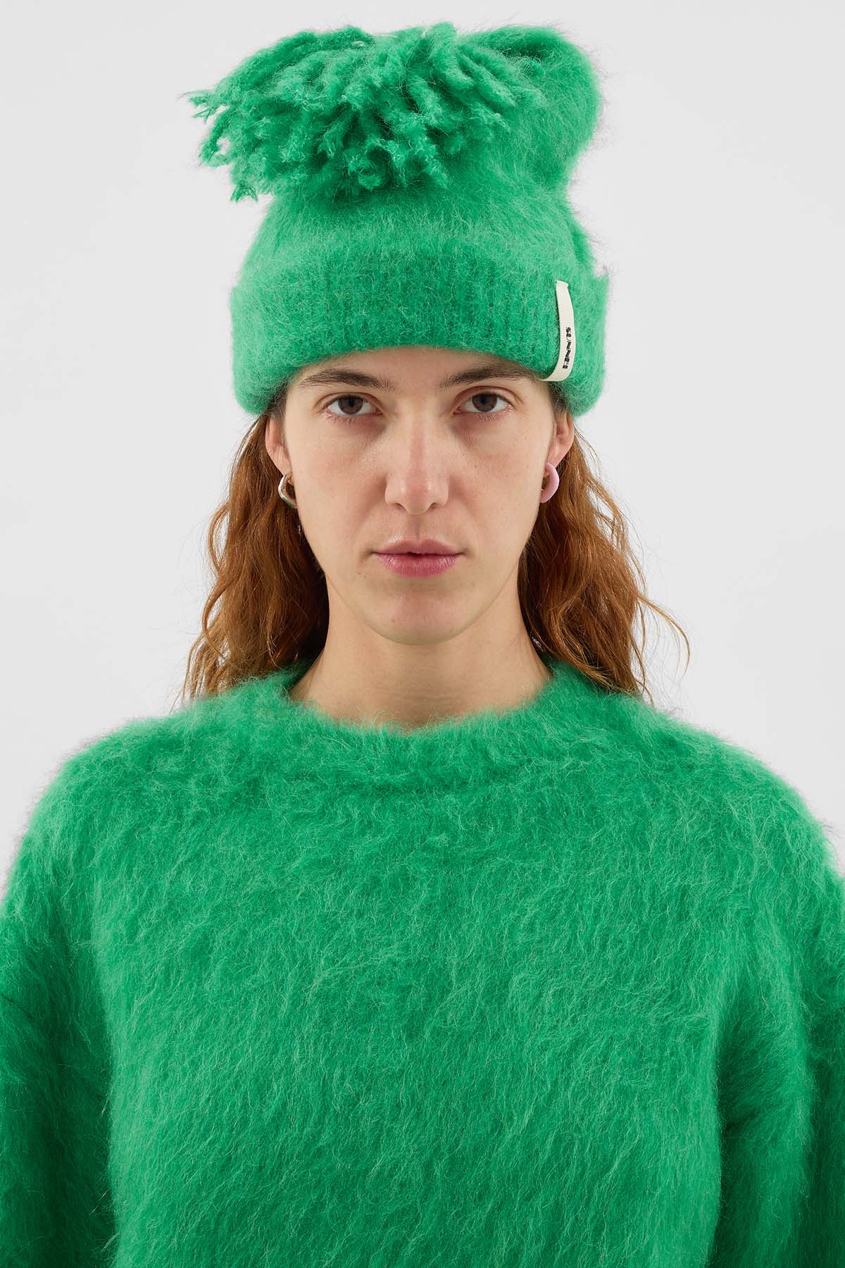 HAIRY KNIT CHUNKY BEANIE / bright green - Image 3