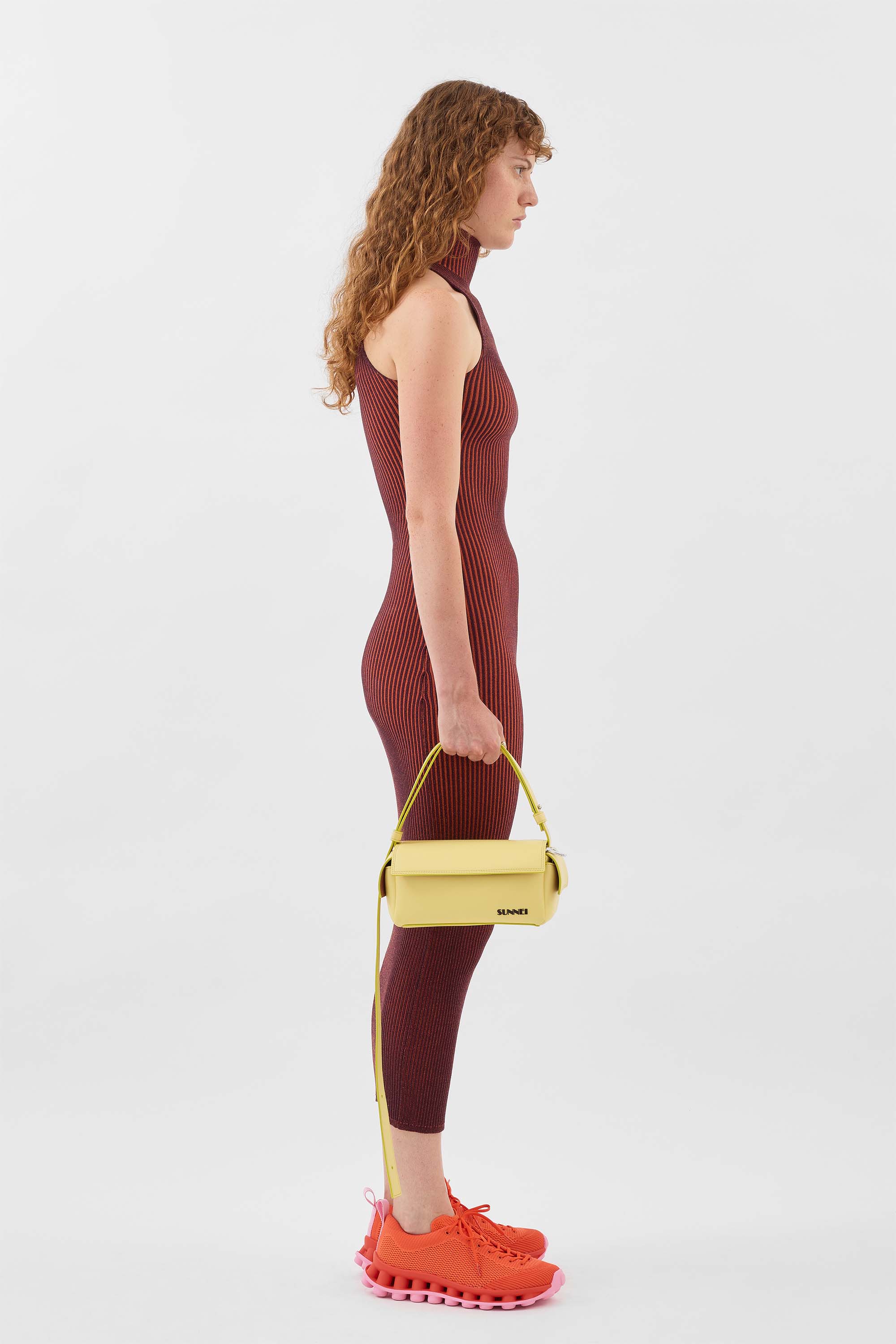 HIGHNECK TANK KNIT DRESS / dark aubergine & orange - Image 3