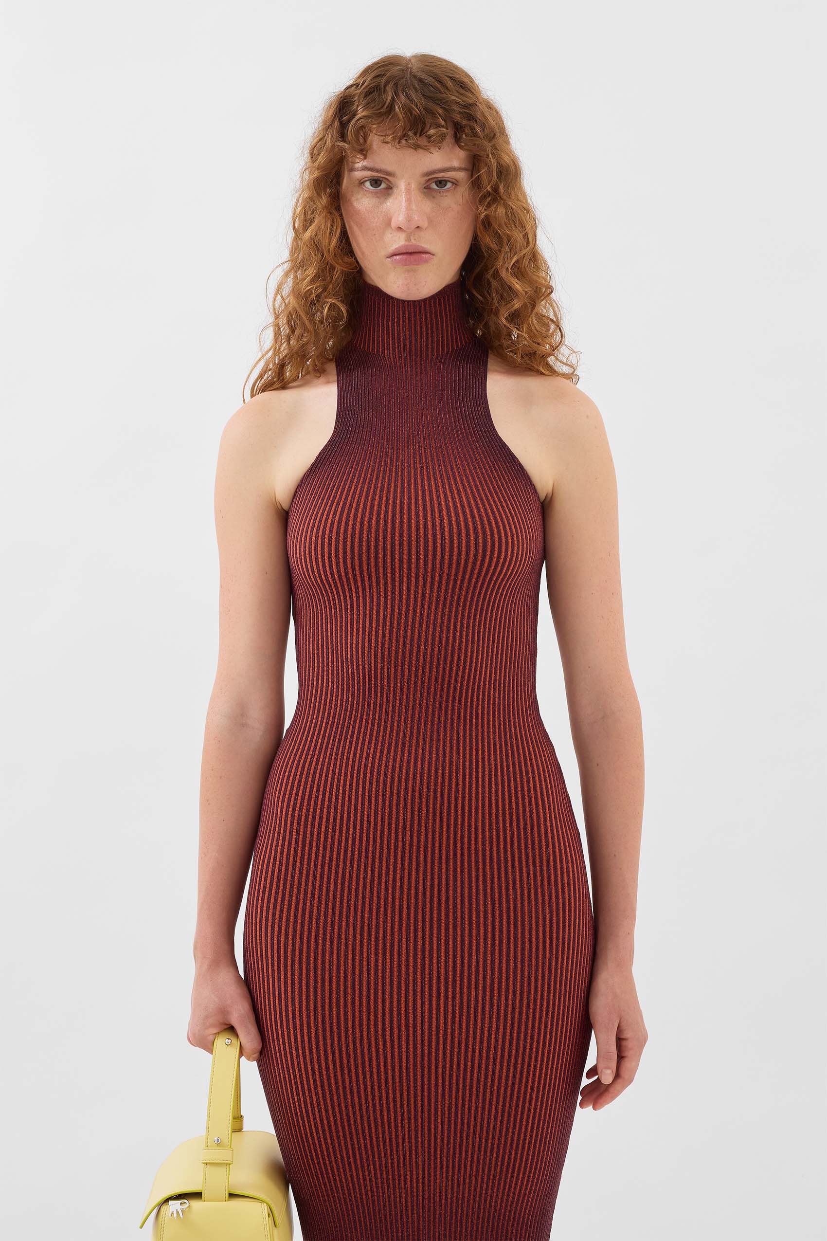 HIGHNECK TANK KNIT DRESS / dark aubergine & orange - Image 7