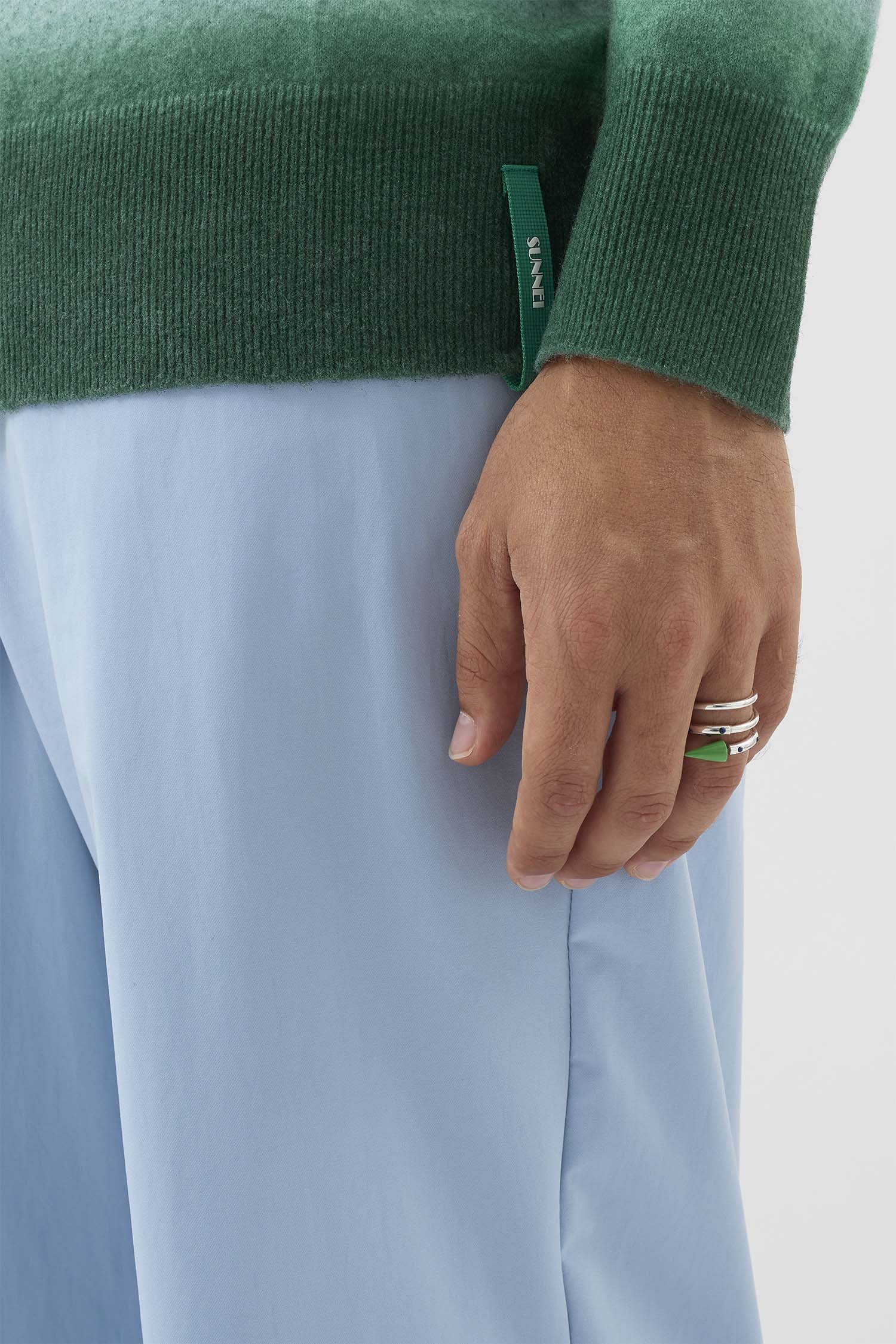 MEDIUM SPIRAL EAR-RING W/ STONES / silver / green & blue - Image 7