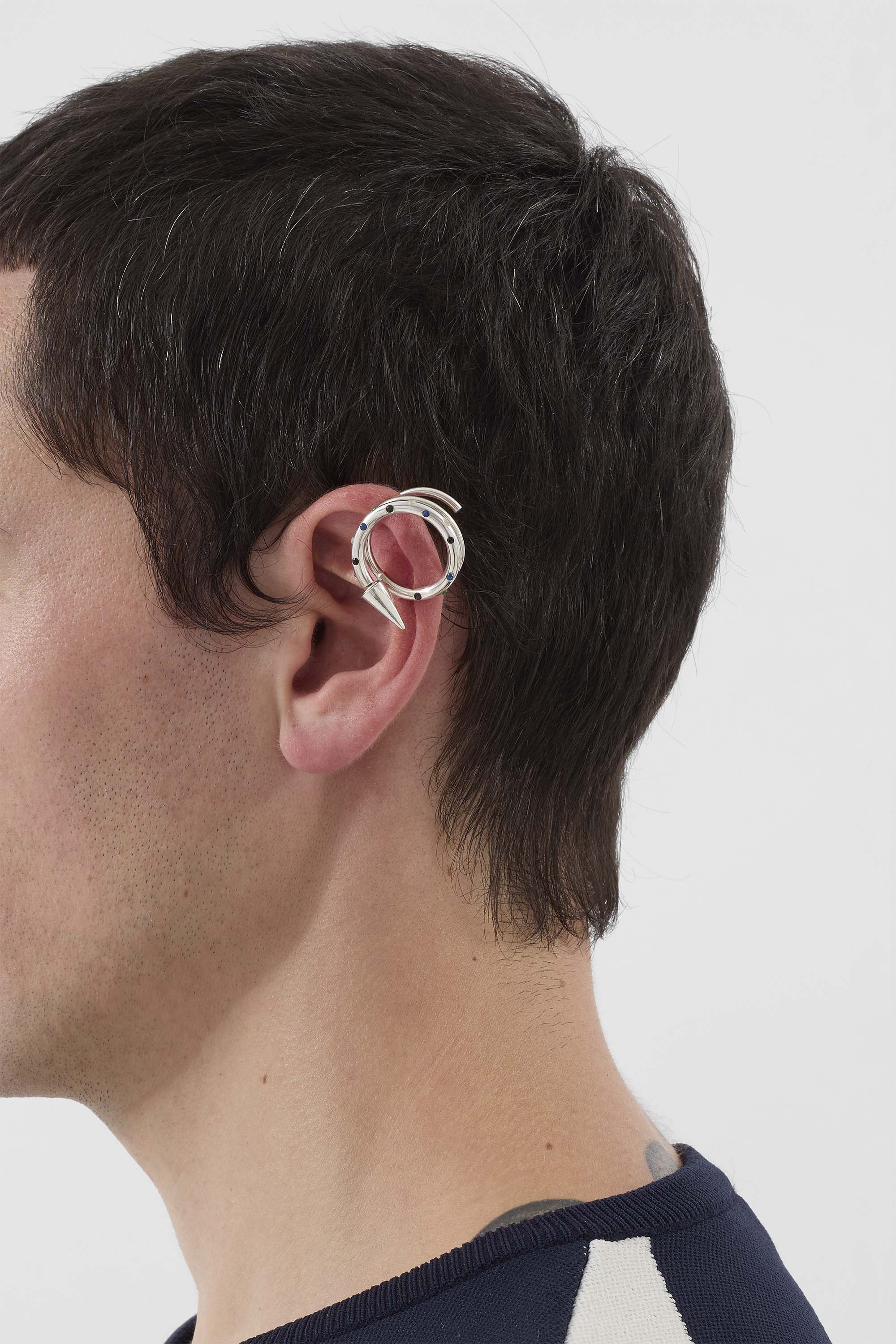 MEDIUM SPIRAL EAR-RING W/ STONES / silver / multicolor - Image 6