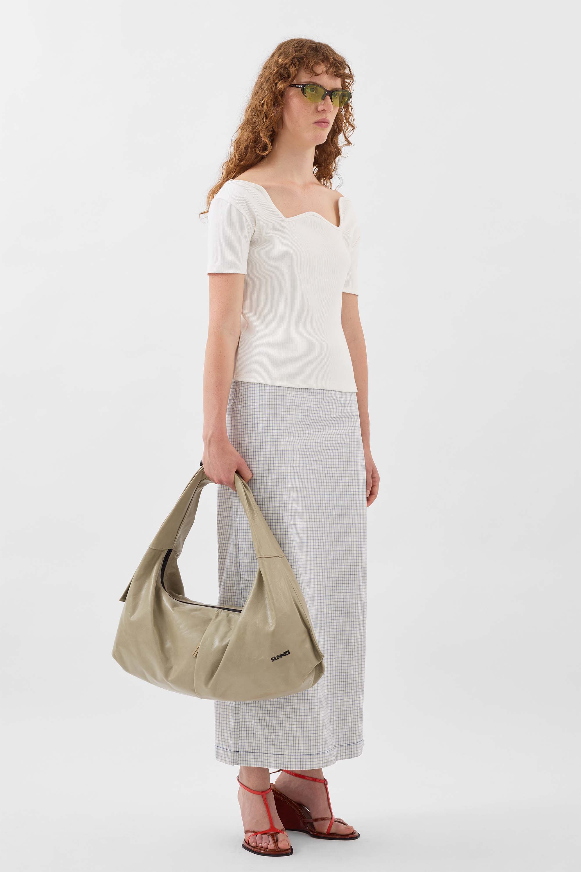 NEW LONG PANTA SKIRT / off white & blue check - Image 4