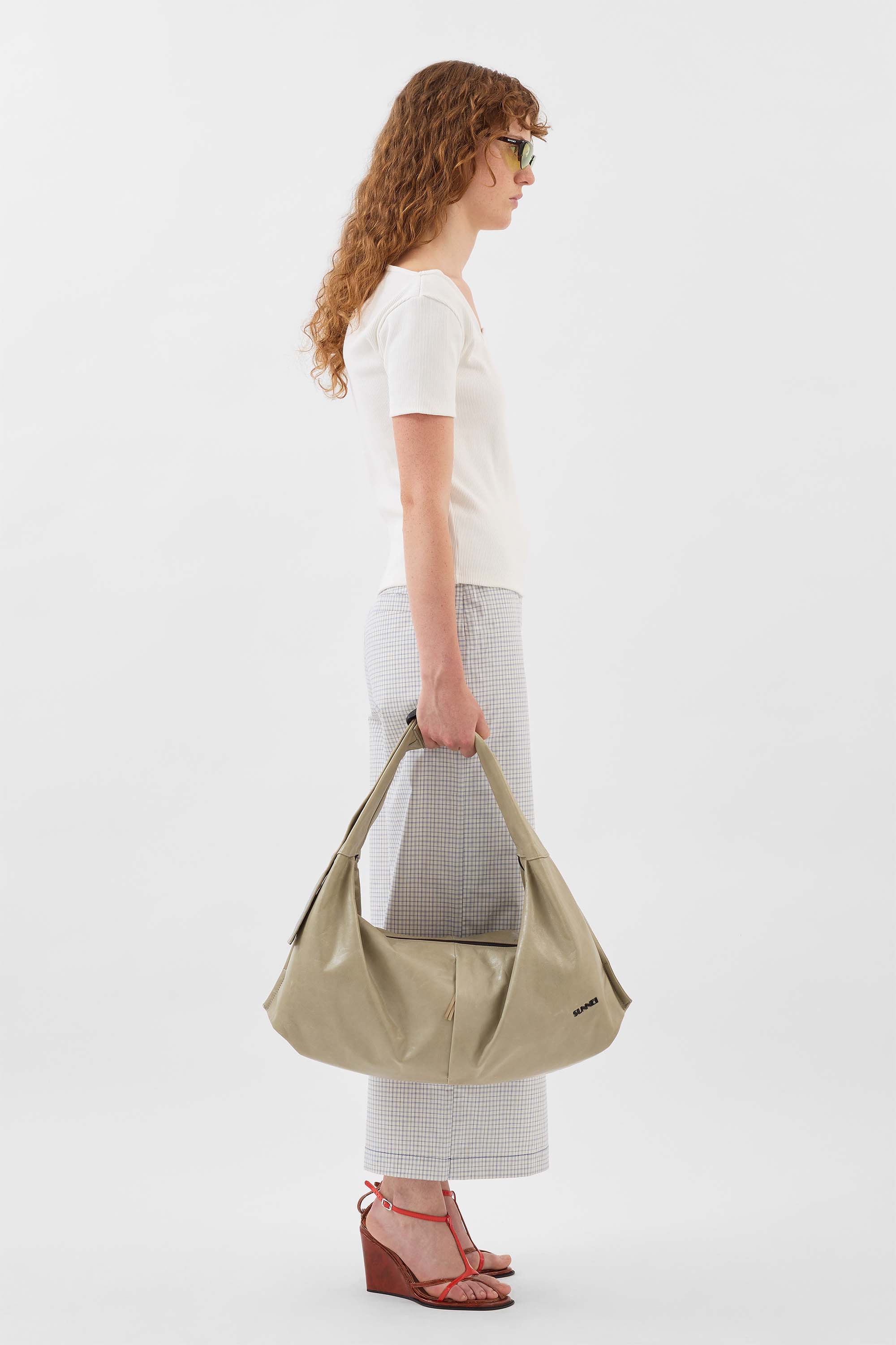 NEW LONG PANTA SKIRT / off white & blue check - Image 5