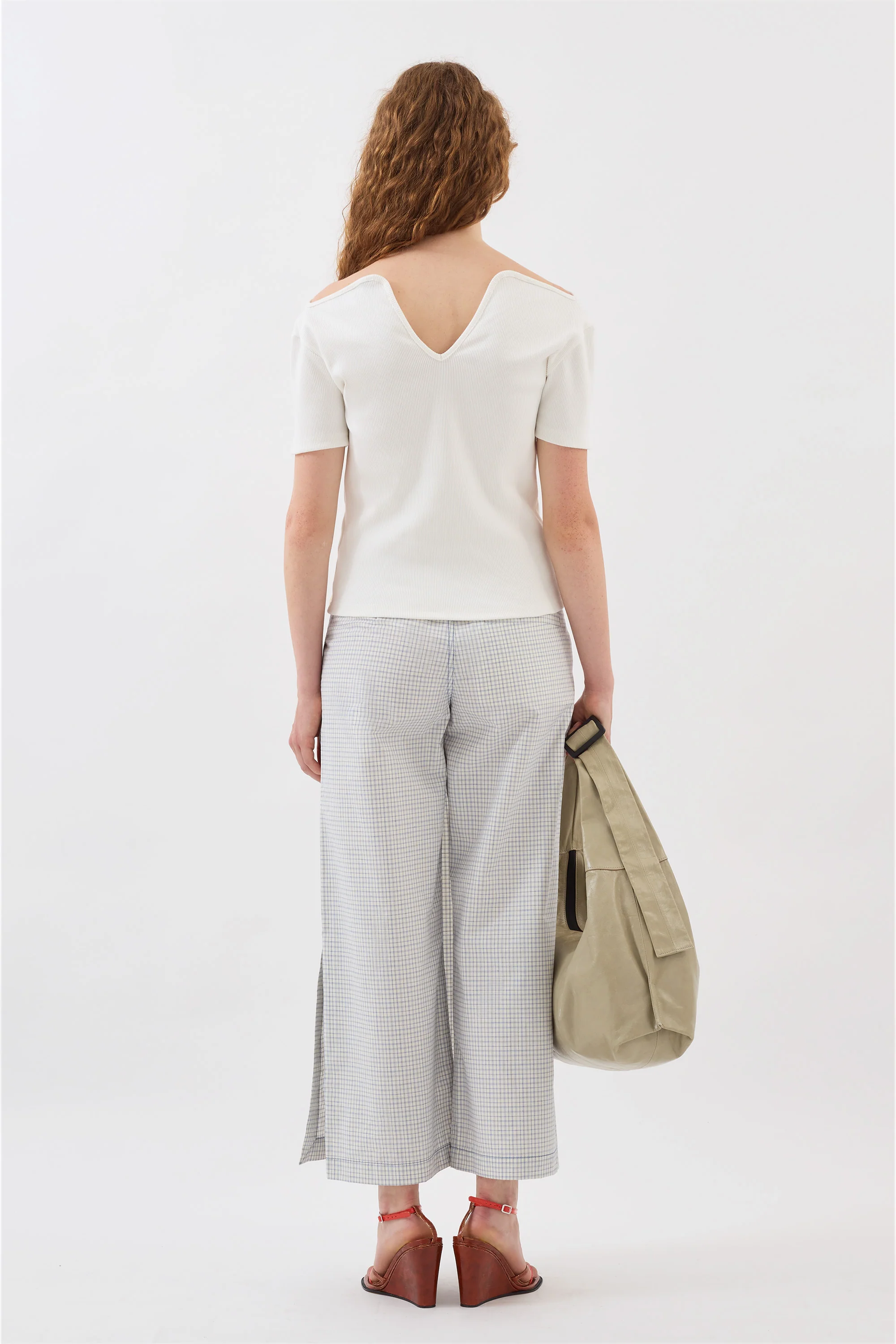 NEW LONG PANTA SKIRT / off white & blue check - Image 6