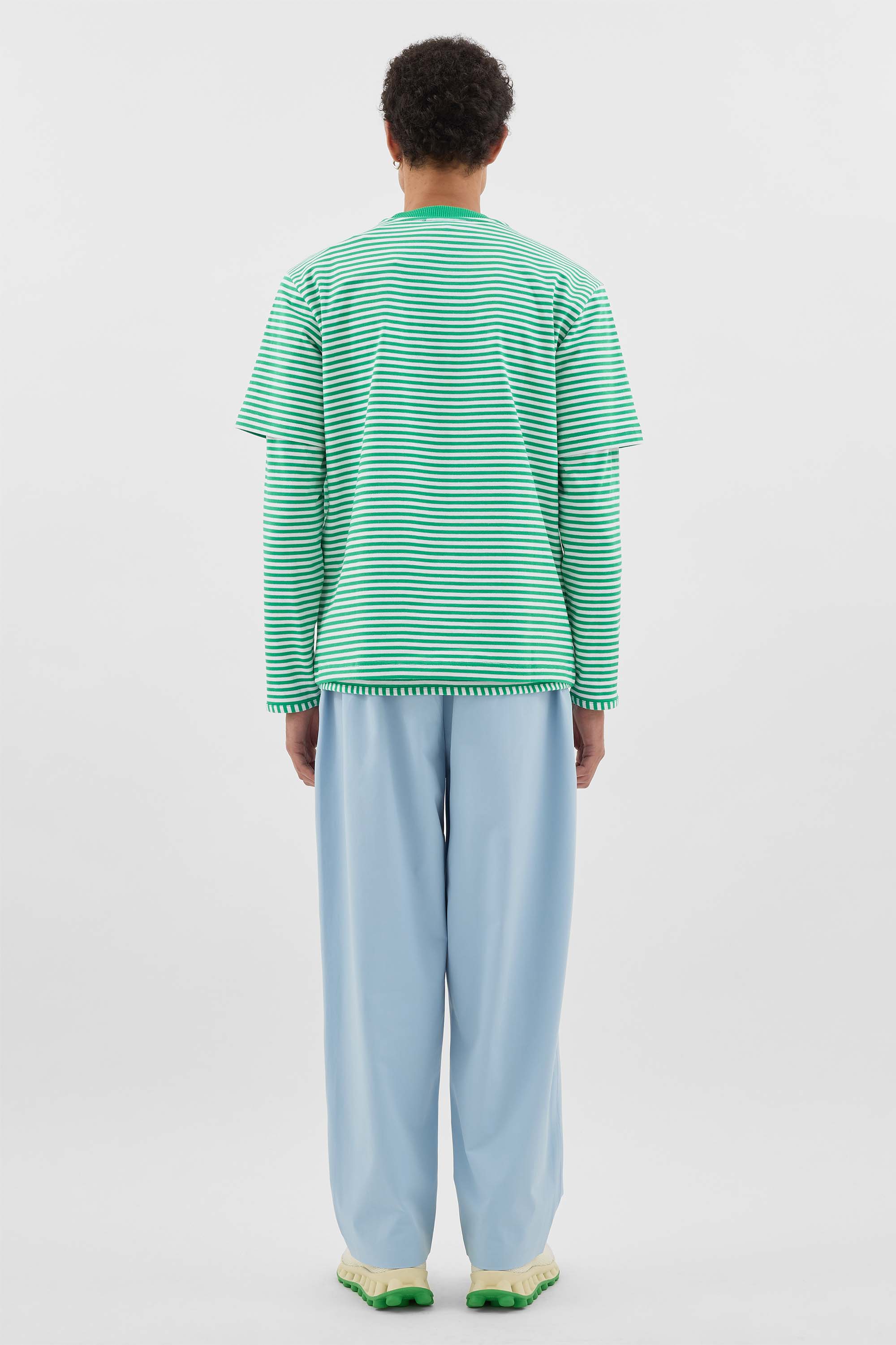 OVER T-SHIRT / off white & bright green stripes - Image 5