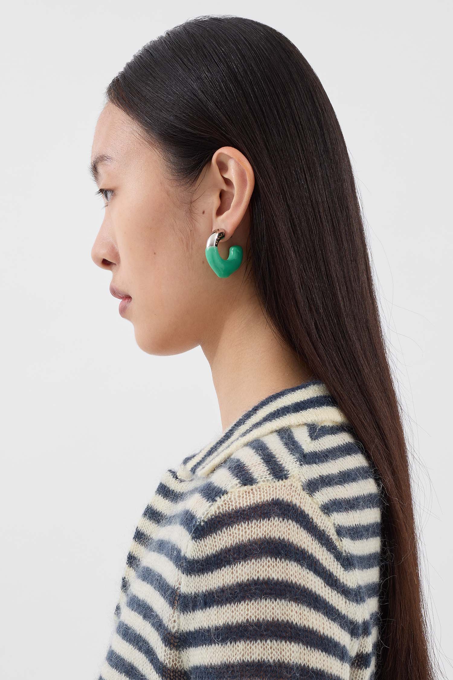 SMALL RUBBERIZED EARRINGS SILVER / coral green - Image 3