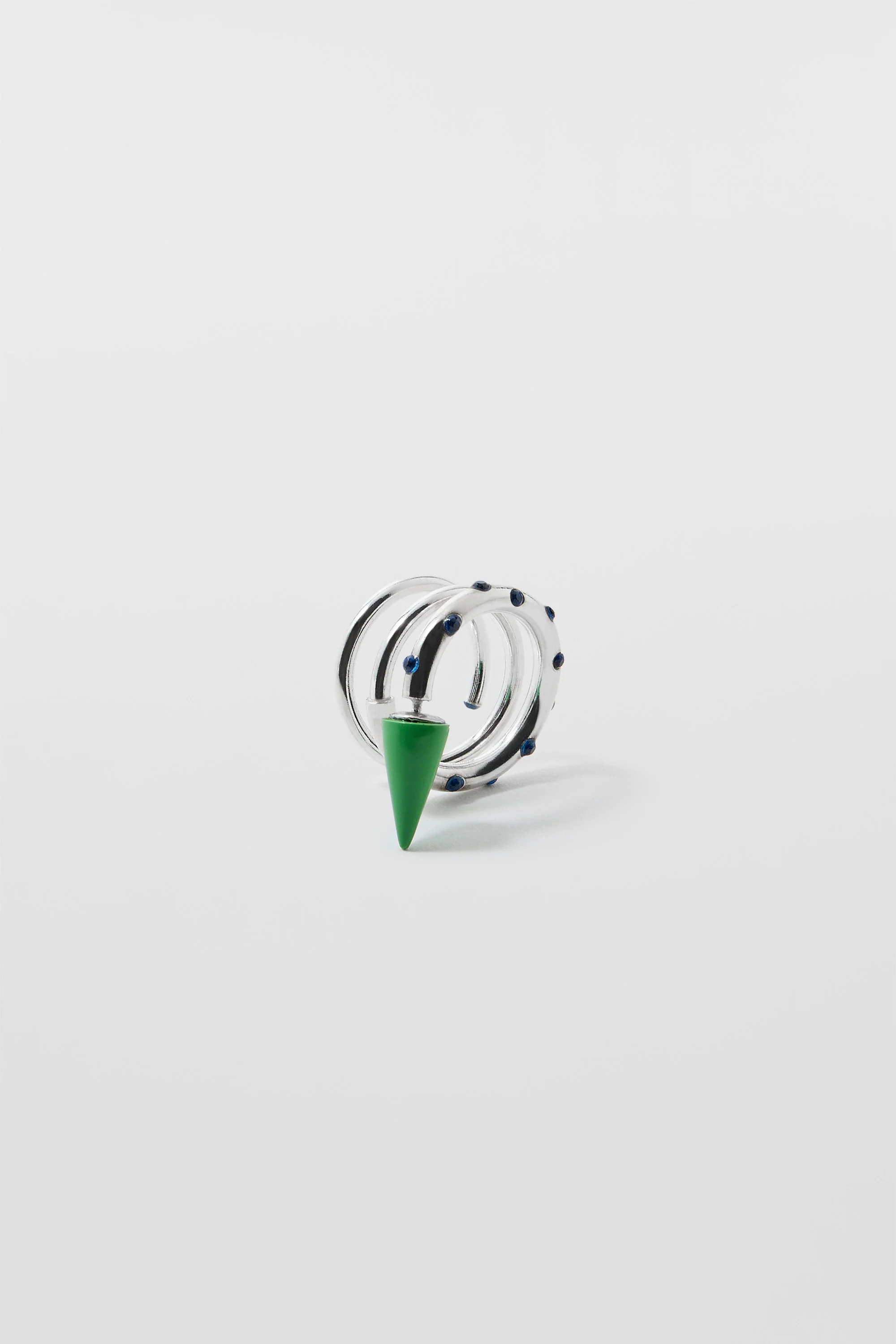 SMALL SPIRAL EAR-RING W/ STONES / silver / green & blue - Image 4