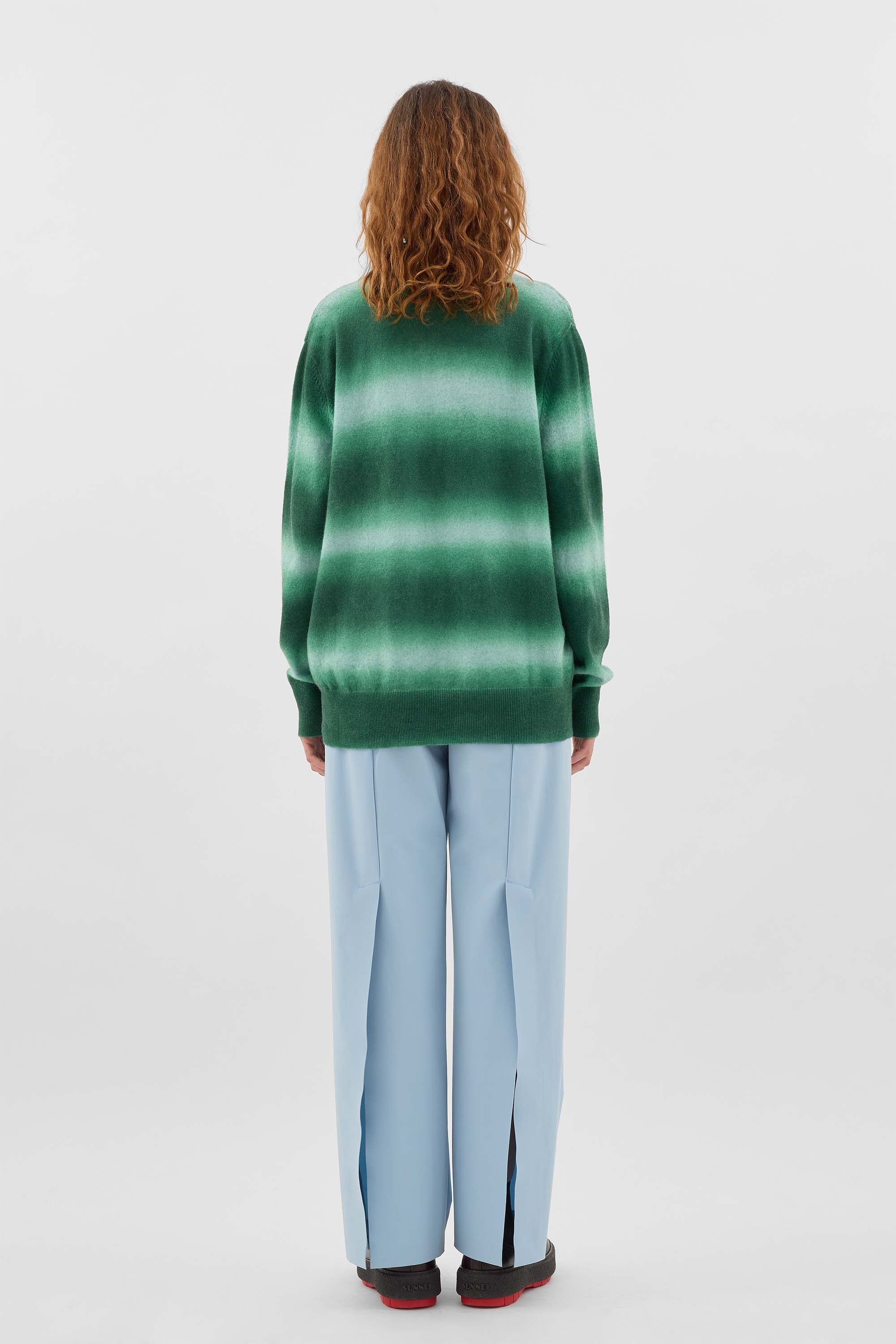 STRIPED KNIT LONGSLEEVE POLO / green & alice blue - Image 10