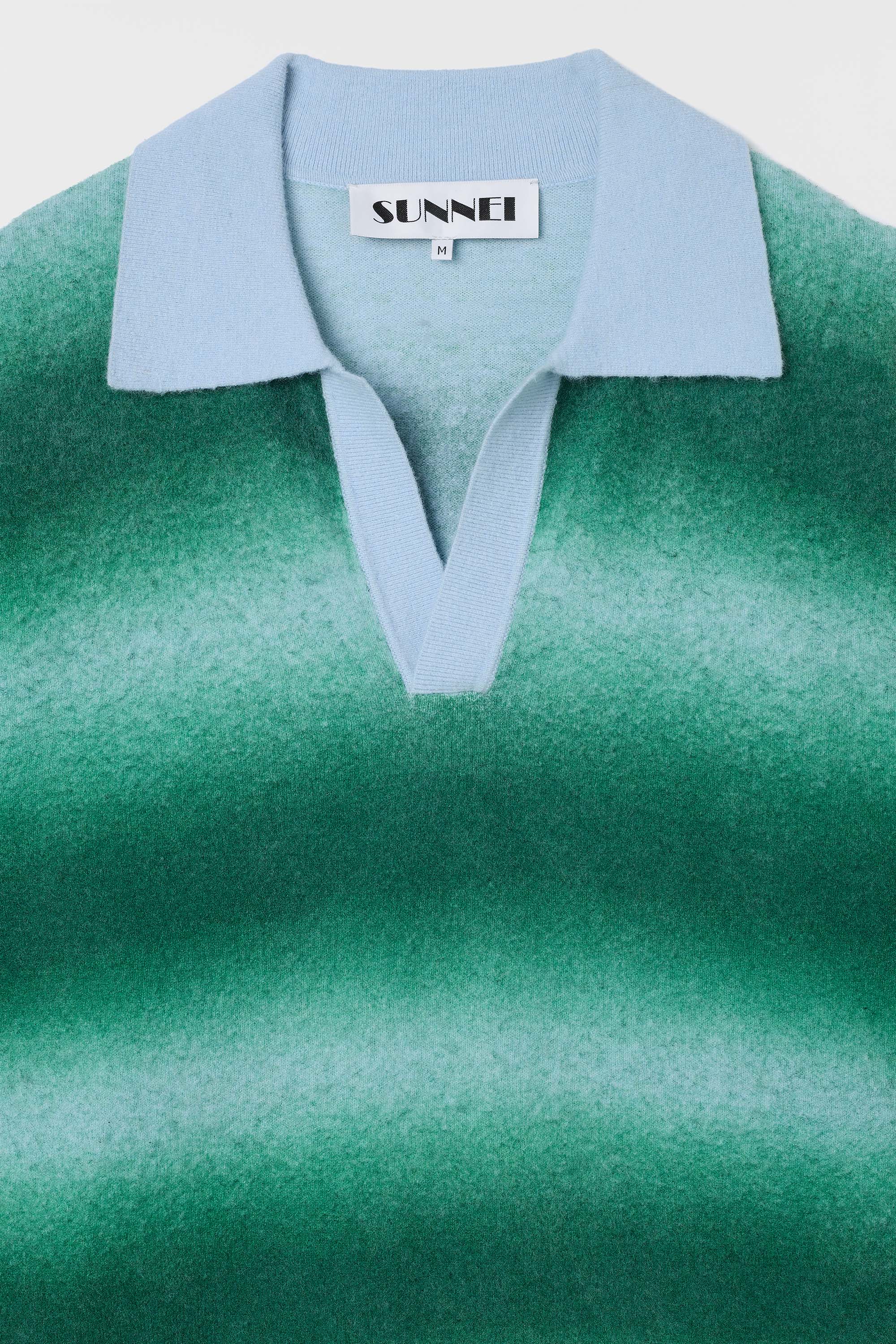 STRIPED KNIT LONGSLEEVE POLO / green & alice blue - Image 8